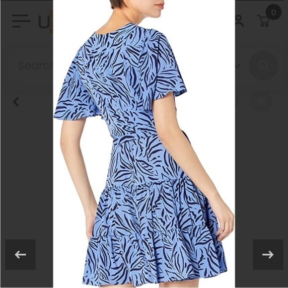 Eliza J Print Faux Wrap Tiered Flutter Sleeve V Neck Dress - Picture 2 of 14